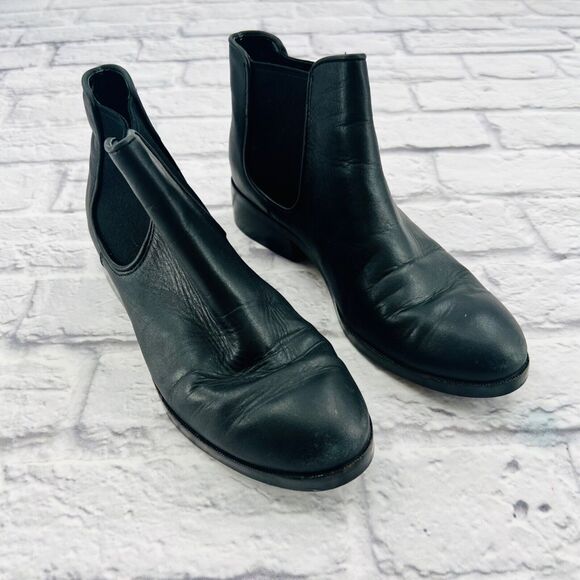 Cole Haan Pull On Chelsea Ankle Boots 6.5 Black Leather Round Toe Block Heel - Picture 2 of 11
